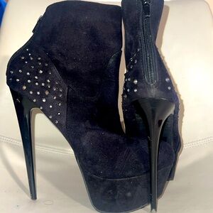 Black high heel boots with rhinestones